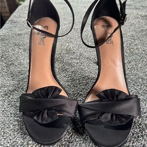 Brash Black Satin Stiletto Heels